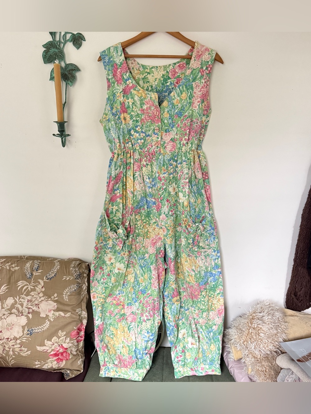 Vintage 80s 90s Laura Ashley Floral Cotton Balloon Leg Jumpsuit Approx M